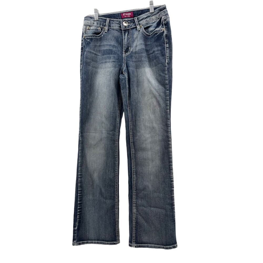 D'Mode Faded Dark Wash Blue Denim Flare Leg Jeans Junior's Size 11